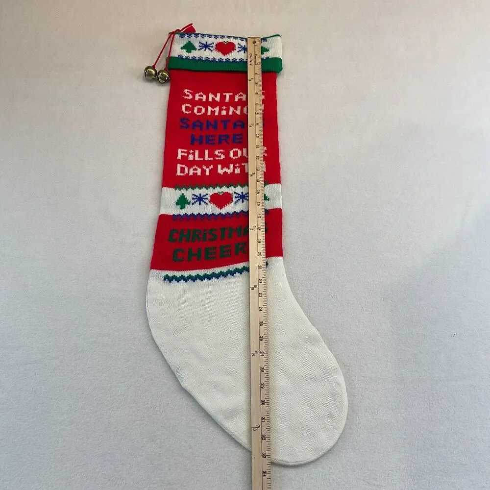 Kurt Adler Christmas Stocking Santa’s Coming Knitted Knit Oversized Taiwan Bells